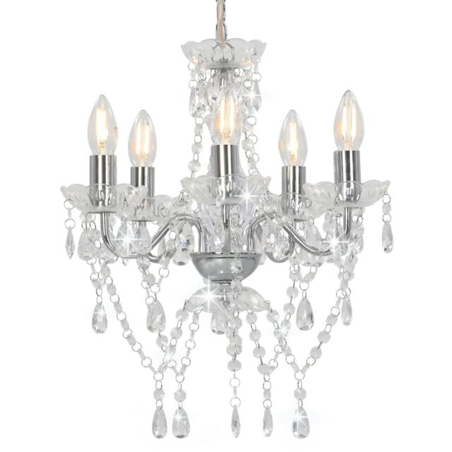 Berkfield Home Chandelier with Crystal Beads Silver Round 5 x E14 - image 1