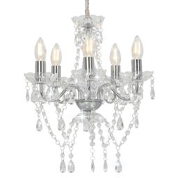 Berkfield Home Chandelier with Crystal Beads Silver Round 5 x E14 - thumbnail 1