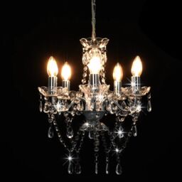 Berkfield Home Chandelier with Crystal Beads Silver Round 5 x E14 - thumbnail 4