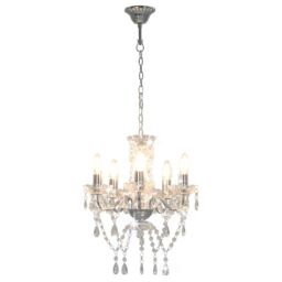 Berkfield Home Chandelier with Crystal Beads Silver Round 5 x E14 - thumbnail 2