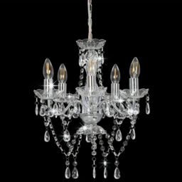 Berkfield Home Chandelier with Crystal Beads Silver Round 5 x E14 - thumbnail 3