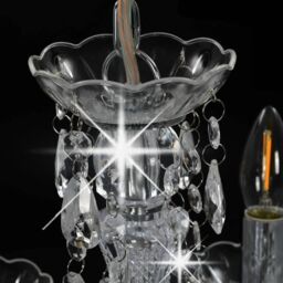 Berkfield Home Chandelier with Crystal Beads Silver Round 5 x E14 - thumbnail 5