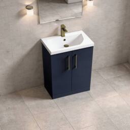 Balterley Contemporary Bathroom Floor 2-Door Vanity Unit & Basin, Blue, 600mm in Blue - thumbnail 4