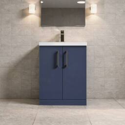 Balterley Contemporary Bathroom Floor 2-Door Vanity Unit & Basin, Blue, 600mm in Blue - thumbnail 2