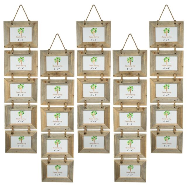 "Nicola Spring Rustic Wooden Hanging 5 Photo Frame - 6 x 4"" - Pack of 5 in Natural" - image 1