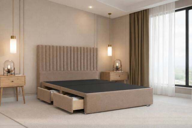 "Nexus Mattresses Ltd Amalfi Plush Divan Bed Base 2 Drawers Same Side - 54"" Headboard in Bronze - Size: King" - image 1