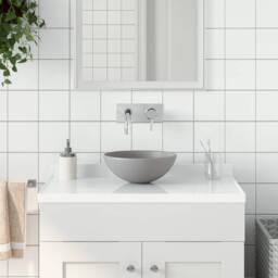Berkfield Home Sleek Bathroom Sink Ceramic Light Grey Round - thumbnail 2