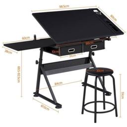 VOGREX Black Adjustable Drafting Table Stool Set Architect Drawing Desk - thumbnail 2