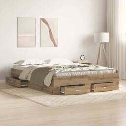 Berkfield Home Bed Frame with Drawers Artisan Oak 135x190 cm Engineered Wood in Brown - thumbnail 2