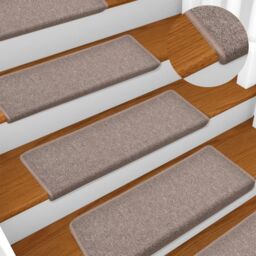 Berkfield Home Carpet Stair Treads 15 pcs 65x21x4 cm Light Brown - Size: Medium - thumbnail 1