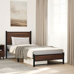 Berkfield Home Metal Bed Frame without Mattress Brown Oak 90x190 cm Single - thumbnail 1