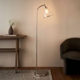 Pagazzi Brunswick Polished Nickel & Glass Task Floor Lamp in Silver