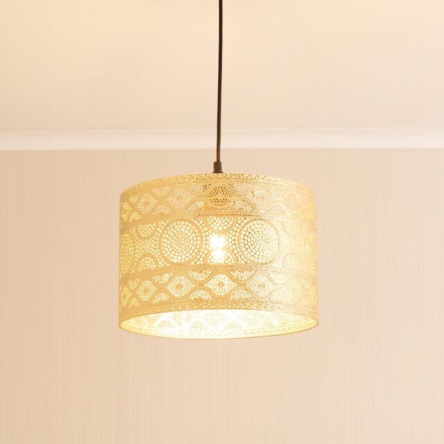 ValueLights Casablanca Pair of 31cm Gold Easy Fit Drum Lamp Shades & LED Bulbs - image 1