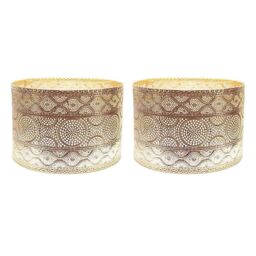 ValueLights Casablanca Pair of 31cm Gold Easy Fit Drum Lamp Shades & LED Bulbs - thumbnail 6