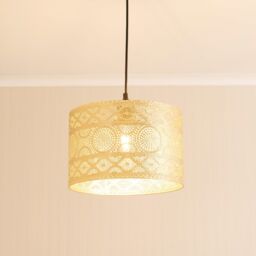 ValueLights Casablanca Pair of 31cm Gold Easy Fit Drum Lamp Shades & LED Bulbs - thumbnail 1
