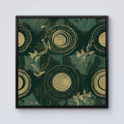 Warren Reed - Designer Abstract Green Gold Moon Pattern Framed Canvas in Black - Size: w10 inch x h10 inch - thumbnail 1
