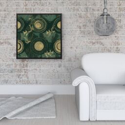 Warren Reed - Designer Abstract Green Gold Moon Pattern Framed Canvas in Black - Size: w10 inch x h10 inch - thumbnail 2