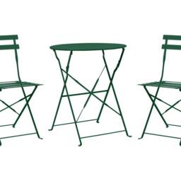 Wyld and Coco Dark Green 3 Piece Folding Bistro Set Steel Slatted Back Space - thumbnail 2