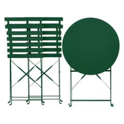 Wyld and Coco Dark Green 3 Piece Folding Bistro Set Steel Slatted Back Space - thumbnail 8