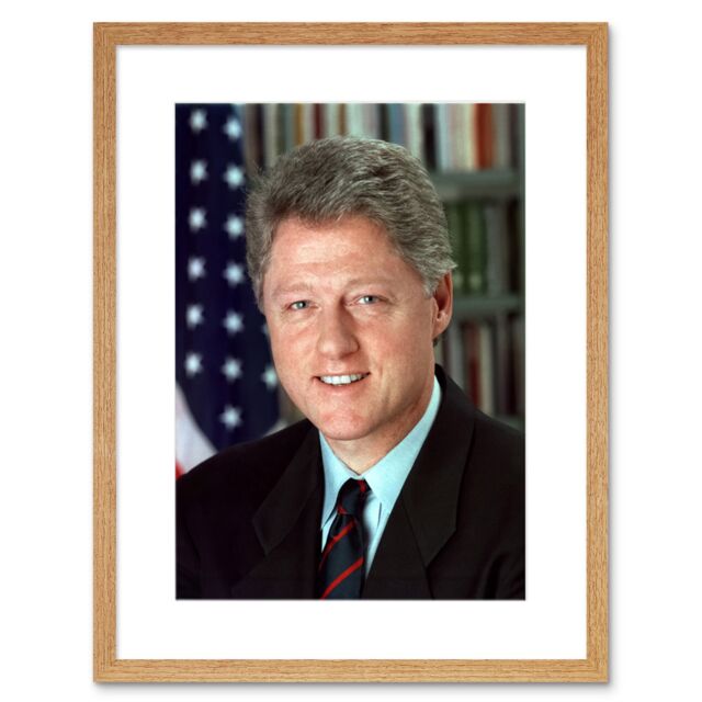 "Artery8 Wall Art Print US President Bill Clinton Portrait Photo Artwork Framed 9X7 Inch in Beige - Size: W7"" x H9""" - image 1