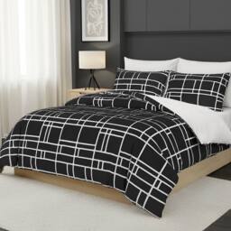 Pamposh Luxury Duvet Cover Set King Size Reversible Quilt Covers in Jet Black - Size: Single - thumbnail 1