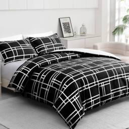 Pamposh Luxury Duvet Cover Set King Size Reversible Quilt Covers in Jet Black - Size: Single - thumbnail 3