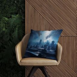 Warren Reed - Designer A Breathtaking Scene Of A Moonlit Graveyard Outdoor Cushion in Blue - Size: 60 cm x 60 cm - thumbnail 2