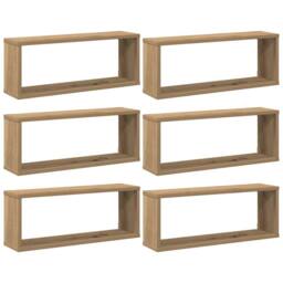 Berkfield Home Wall Cube Shelves 6 pcs Artisan Oak 60x15x23 cm Engineered Wood in Brown - Size: 60 x 15 x 23 cm - thumbnail 3