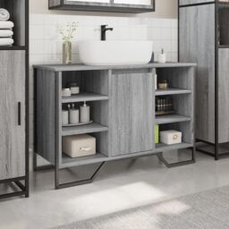 Berkfield Home Bathroom Sink Cabinet Grey Sonoma 91x35x60 cm Engineered Wood - Size: 91 x 35 x 60 cm - thumbnail 3