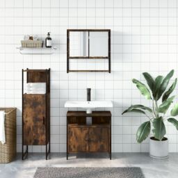 Berkfield Home 3 Piece Bathroom Furniture Set Smoked Oak Engineered Wood in Brown - thumbnail 3