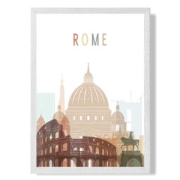 ARTZE Rome Colourful City Skyline Framed Print SIZE: A3 with White Frame in Beige - Size: A4 - thumbnail 1