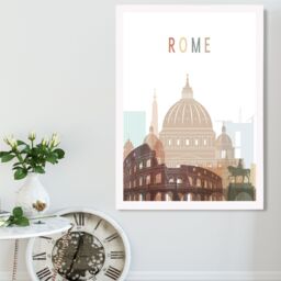 ARTZE Rome Colourful City Skyline Framed Print SIZE: A3 with White Frame in Beige - Size: A4 - thumbnail 2