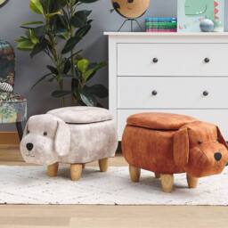 Wyld and Coco Beige Kids Animal Stool with Storage Rubberwood Legs