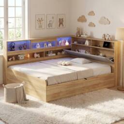BTM 4FT6 Wooden Daybed Hydraulic LED USB Storage Natural - Size: Double - thumbnail 5
