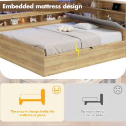 BTM 4FT6 Wooden Daybed Hydraulic LED USB Storage Natural - Size: Double - thumbnail 7