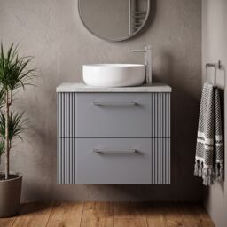 Balterley 2 Drawer Wall Hung Vanity Unit Grey Laminate Worktop, Grey 600mm - thumbnail 8