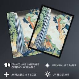 "Artery8 Ono Waterfall Kisokaido Road Vintage Japan Wall Art Print Hokusai in Green - Size: W12"" x H16""" - thumbnail 2