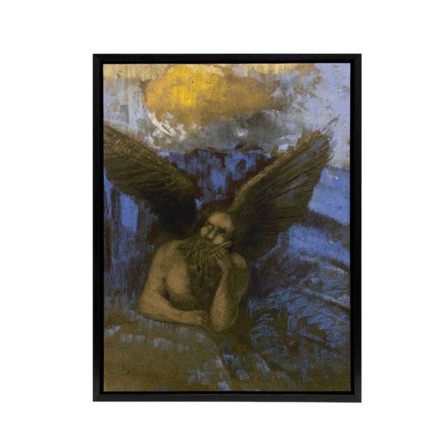 "Artery8 Old Angel Winged Sphinx Painting Redon Vintage Framed Canvas Wall Art - Size: W12"" x H16""" - image 1