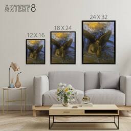 "Artery8 Old Angel Winged Sphinx Painting Redon Vintage Framed Canvas Wall Art - Size: W12"" x H16""" - thumbnail 4