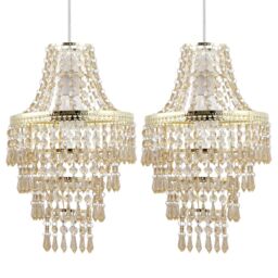 First Choice Lighting Set of 2 Gold Tiered Chandelier Style Light Shades in Amber - thumbnail 1