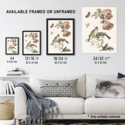 Artery8 Roses Butterfly A Blue & Great Tit Teyler Framed Wall Art Print in White - Size: A4 - thumbnail 3