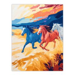 "Artery8 Wild Horses Running Desert Landscape Oil Painting Wall Art Print in Orange - Size: W18"" x H24""" - thumbnail 1