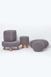 Homescapes Round Cotton Knitted Pouffe Footstool in Dark Grey - thumbnail 5