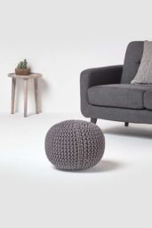 Homescapes Round Cotton Knitted Pouffe Footstool in Dark Grey - thumbnail 2