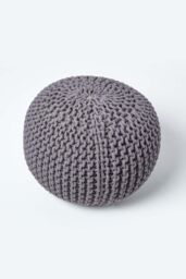 Homescapes Round Cotton Knitted Pouffe Footstool in Dark Grey - thumbnail 3