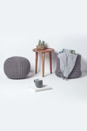 Homescapes Round Cotton Knitted Pouffe Footstool in Dark Grey - thumbnail 6