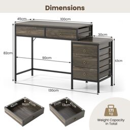 Costway Computer Desk Home Office Desk w/ Side File Cabinet & 5 Drawers in Grey - thumbnail 2