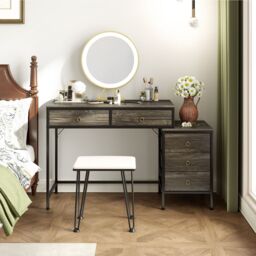 Costway Computer Desk Home Office Desk w/ Side File Cabinet & 5 Drawers in Grey - thumbnail 5