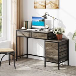 Costway Computer Desk Home Office Desk w/ Side File Cabinet & 5 Drawers in Grey - thumbnail 3