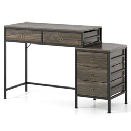 Costway Computer Desk Home Office Desk w/ Side File Cabinet & 5 Drawers in Grey - thumbnail 4